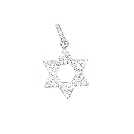 Openwork and white zircon Star David pendant with white semi zircon counter link white gold plated in 925 silver