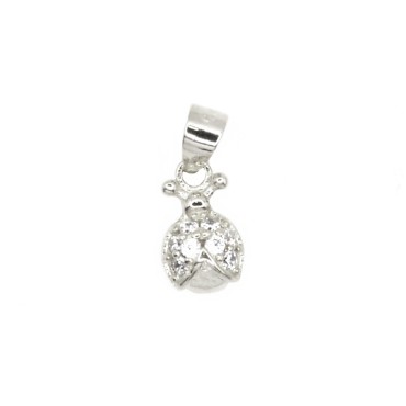 White gold plated semi zircon ladybug pendant in 925 silver