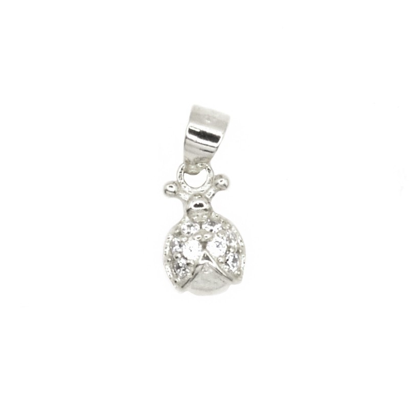 White gold plated semi zircon ladybug pendant in 925 silver
