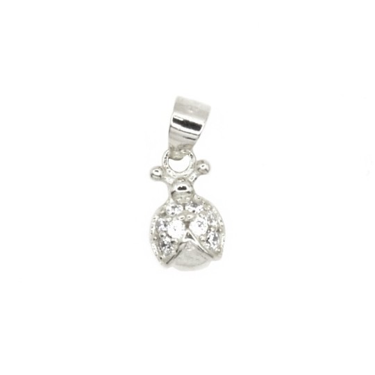 White gold plated semi zircon ladybug pendant in 925 silver