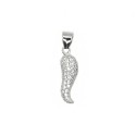 Pave horn pendant with white zircons white gold plated in 925 silver