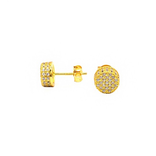 Orecchini lobo a cilindro a pavè di zirconi bianchi placcati oro giallo in argento 925