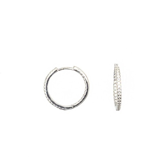Hoop earrings ø 16 with front and internal white zircons with white gold plated snap closure in 925 silver