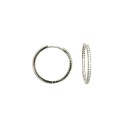 Hoop earrings ø 21 with front and internal white zircons with white gold plated snap closure in 925 silver