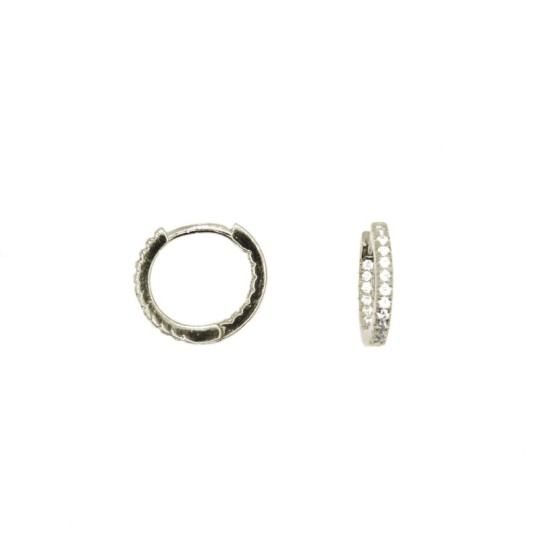 Orecchini a cerchio con zirconi bianchi anteriori ed interni con chiusura a scattino placcato oro bianco in argento 925