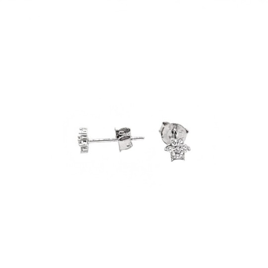 White gold plated white zircon flower lobe earrings in 925 silver