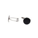 Round white gold plated cufflinks with central black enamel in 925 silver