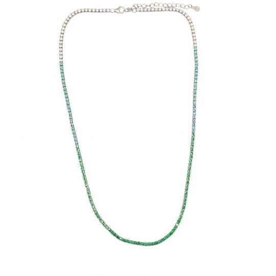 Collana tennis degradè nel tono del verde 2mm placcato oro bianco in argento 925