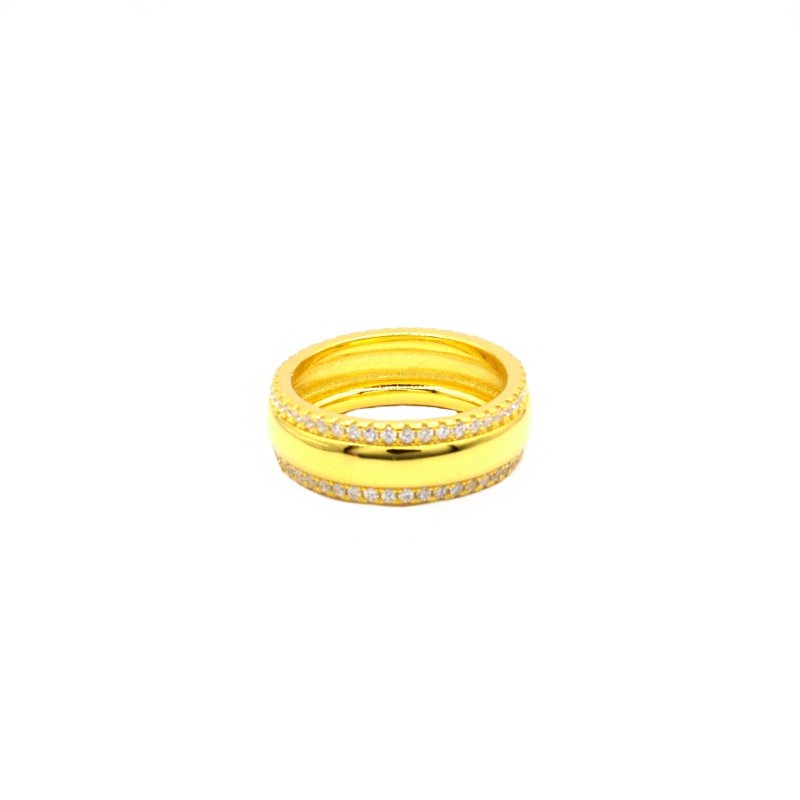 Yellow gold plated wedding ring with white zircon edges in 925 silver (size 10)