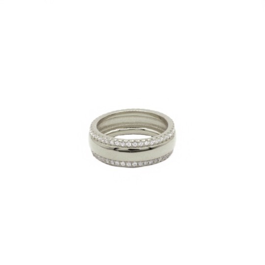 Wedding ring with white zircon edges, white gold plated in 925 silver (size 10)