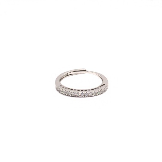 Anello regolabile mezza vera di zirconi bianchi placcato oro bianco in argento 925