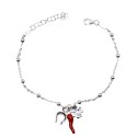 Bracciale maglia pallina alternata con pendenti scaramantici quadrifoglio con punto luce, corno smaltato rosso e ferro di cavall