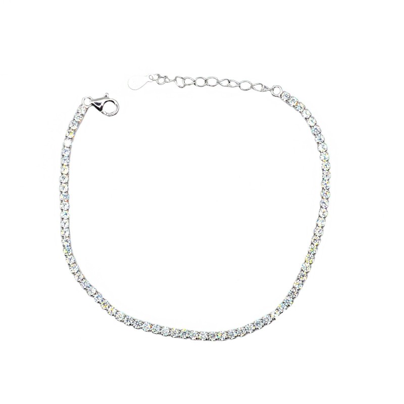Bracciale tennis di zirconi bianchi 2mm placcato oro bianco in argento 925