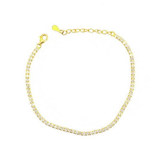 2mm white zircon tennis bracelet yellow gold plated in 925 silver