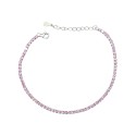 Bracciale tennis di zirconi rosa 2mm placcato oro bianco in argento 925