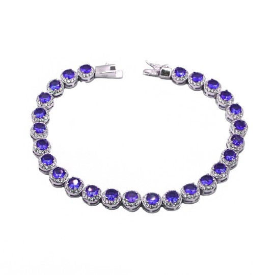 Bracciale con zirconi tondi blu in cornice di zirconi bianchi placcato oro bianco in argento 925