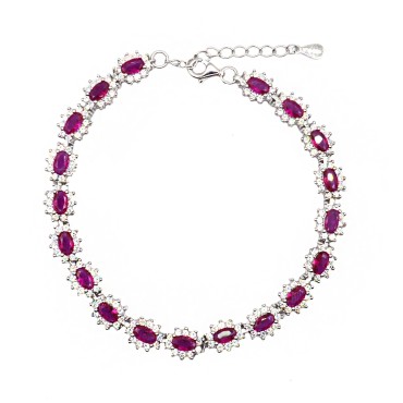 Bracciale con zirconi ovali rossi in cornice di zirconi bianchi placcato oro bianco in argento 925