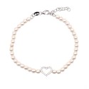 Pearl bracelet with central heart shape in white zircon, white gold plated in 925 silver