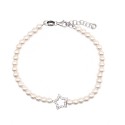 Pearl bracelet with central star shape in white zircon, white gold plated in 925 silver