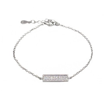 Rolo mesh bracelet with central white zircon plate plated in white gold in 925 silver