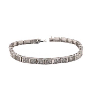 Bracelet with pavé rectangles of white zircons white gold plated in 925 silver