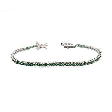 Bracciale tennis con zirconi verdi 2mm 16 cm placcato oro bianco in argento 925