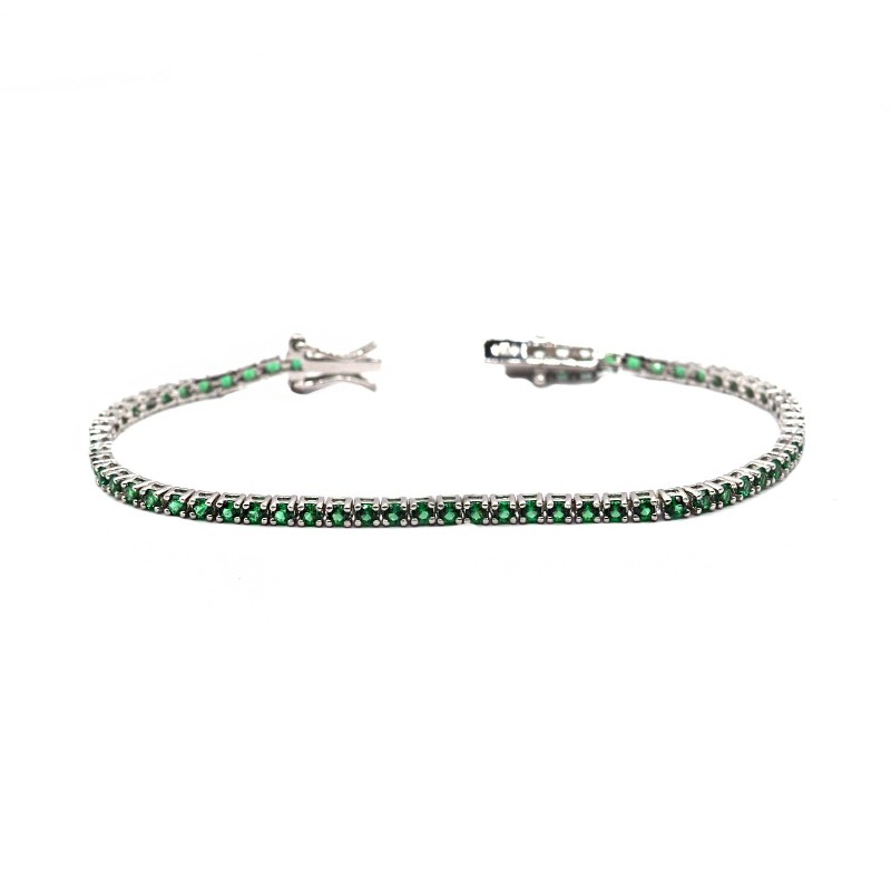 Bracciale tennis con zirconi verdi 2mm 16 cm placcato oro bianco in argento 925