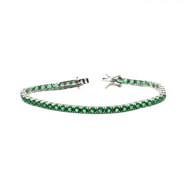 Bracciale tennis con zirconi verdi 3mm 16 cm placcato oro bianco in argento 925