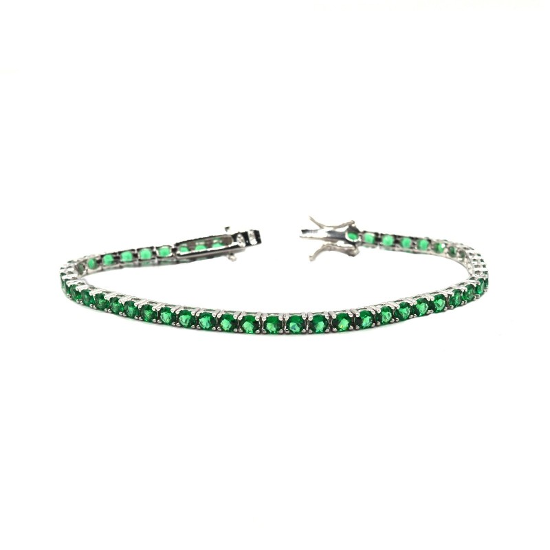 Bracciale tennis con zirconi verdi 3mm 16 cm placcato oro bianco in argento 925