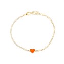 Bracciale tennis di zirconi bianchi con cuore smaltato arancio centrale placcato oro giallo in argento 925