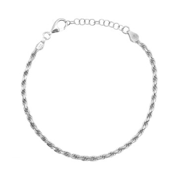 White gold plated rope link bracelet in 925 silver