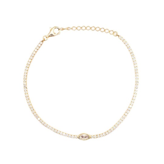 Bracciale tennis bianco con spola centrale di zircone bianco placcato oro giallo in argento 925