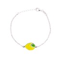 Bracciale maglia rolò con limone smaltato centrale placcato oro bianco in argento 925