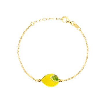 Rolo mesh bracelet with central enamelled lemon yellow gold plated in 925 silver