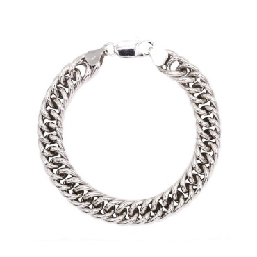 White gold plated double groove curb mesh bracelet in 925 silver