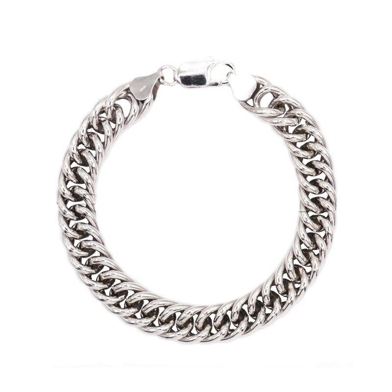 Bracciale maglia grumetta doppio intreccio scanalata placcato oro bianco in argento 925