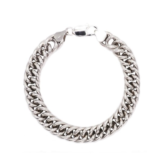 Bracciale maglia grumetta doppio intreccio scanalata placcato oro bianco in argento 925