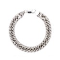 White gold plated double groove curb mesh bracelet in 925 silver