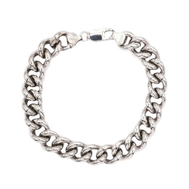 White gold plated rounded curb mesh bracelet in 925 silver