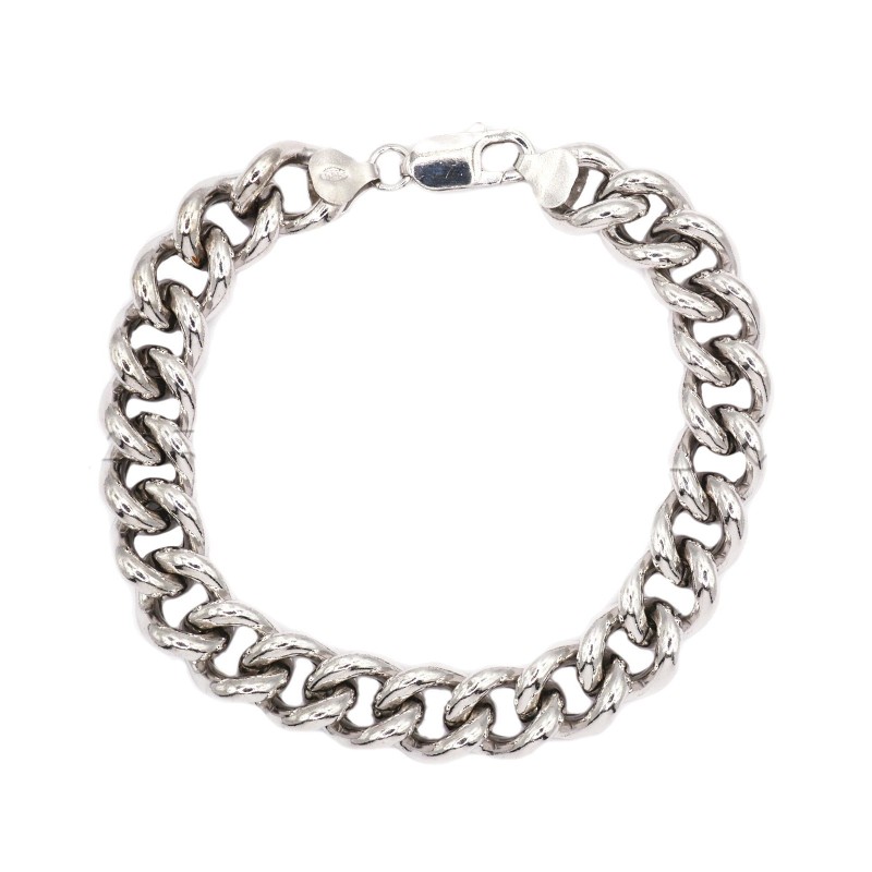 White gold plated rounded curb mesh bracelet in 925 silver