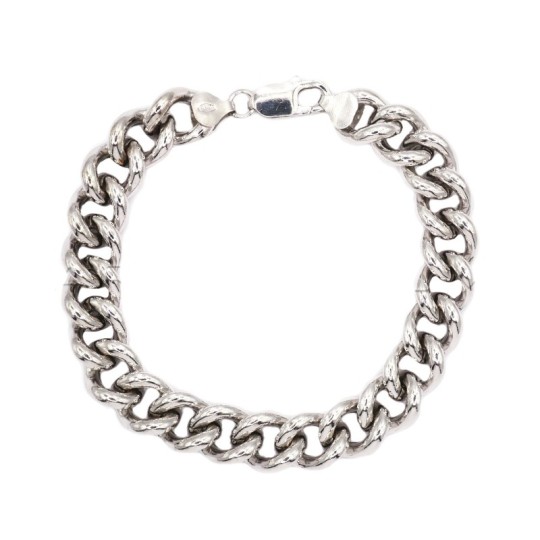 Bracciale maglia grumetta bombata placcato oro bianco in argento 925