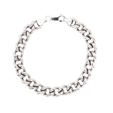 White gold plated rounded curb mesh bracelet in 925 silver