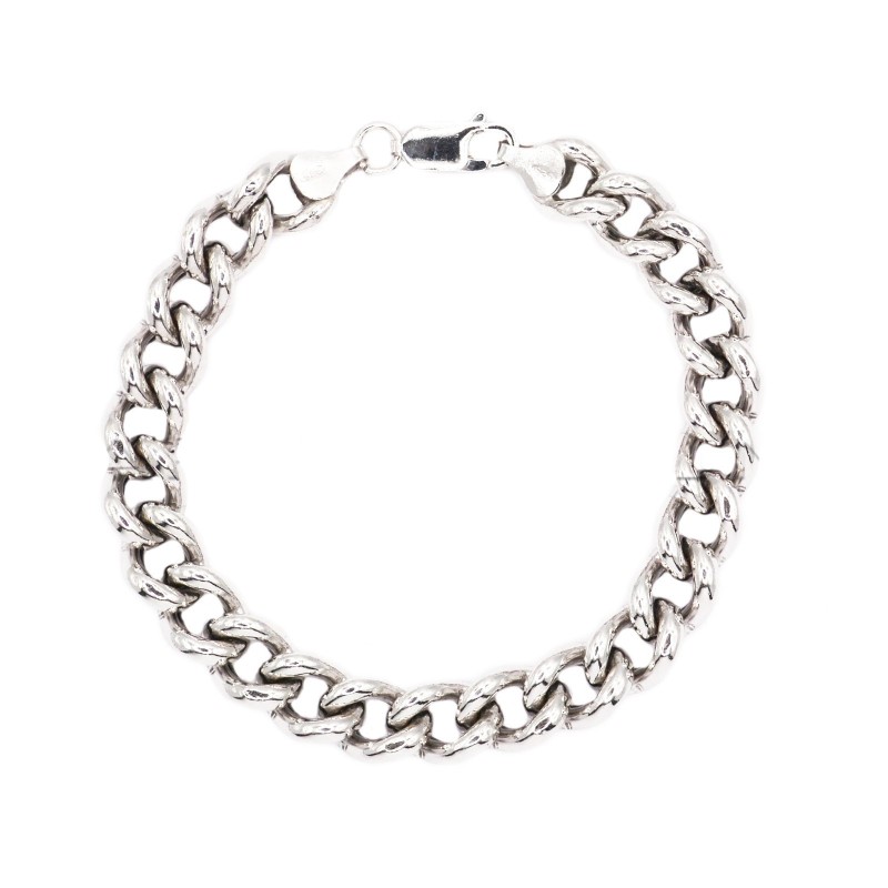 White gold plated rounded curb mesh bracelet in 925 silver