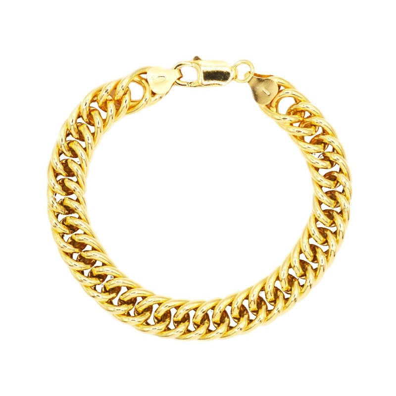 Yellow gold plated double groove curb mesh bracelet in 925 silver