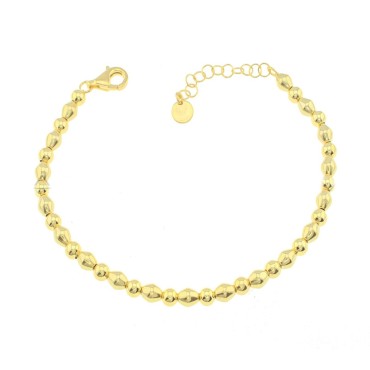 Bracelet with balls and rhomboid nuggets plated yellow gold in 925 silver