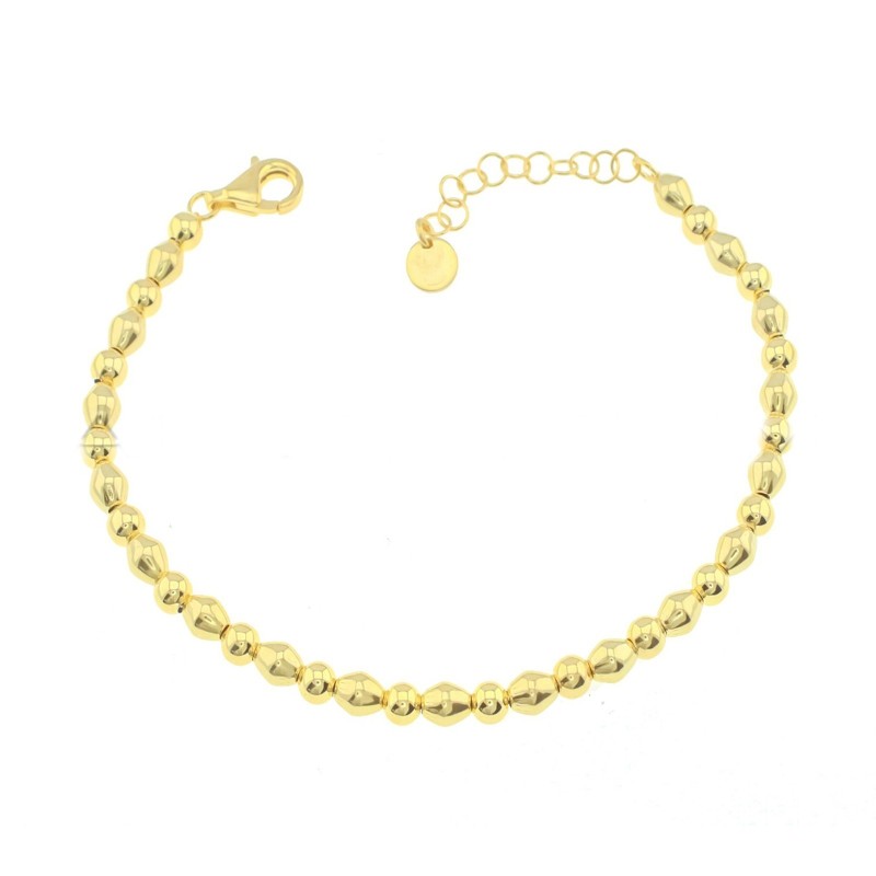 Bracciale a sfere e pepite romboidali placcato oro giallo in argento 925