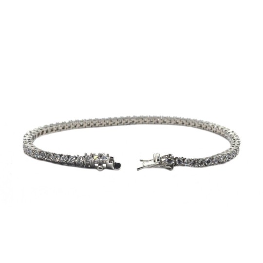 White gold plated tennis bracelet with 2 mm white zircons. in 925 silver