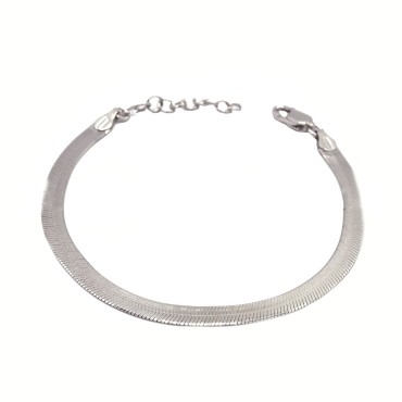 Bracciale maglia spiga piatta placcato oro bianco in argento 925