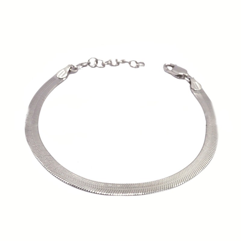 Bracciale maglia spiga piatta placcato oro bianco in argento 925