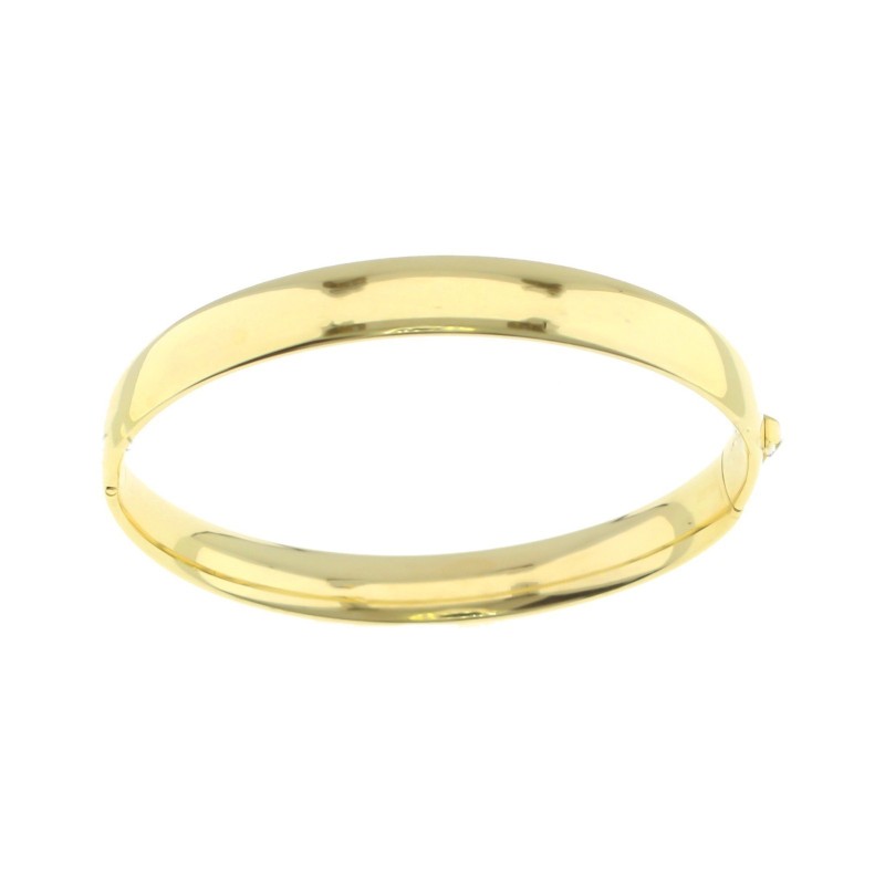 Bracciale rigido a fascia bombata con chiusura a scatto placcato oro giallo in argento 925